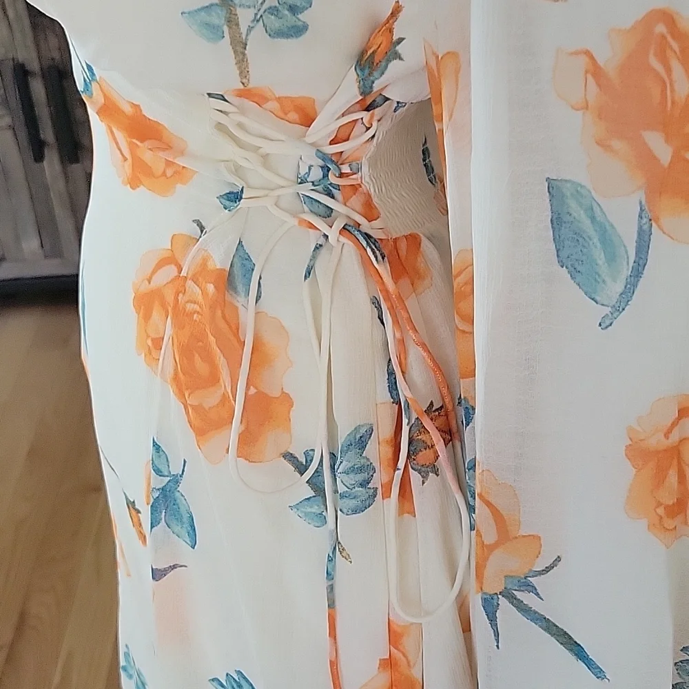 Free People Samantha Floral Print Long Sleeve Lace Up Mini Dress